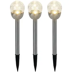 Solarleuchte Kugellampe Gartenleuchte, Stecklampe in Bruchglas-Optik, Wegeleuchte, integrierter Akku, Edelstahl, silber, LED, DxH 6x24,5cm, 3er Set