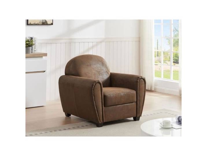 Fauteuil en microfibre aspect cuir vieilli club VICTORY III