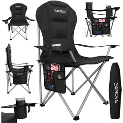 24MOVE® Campingstuhl Salvador faltbar Camping Klappstuhl gepolstert inkl. Tragetasche, bis 150kg belastbar, schwarz