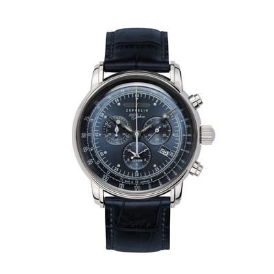 Chronograph ZEPPELIN "100 Jahre", blau (dunkelblau, blau), Armbanduhren, Herren, Chronograph, Quarzuhr, Armbanduhr, Herrenuhr, Made in Germany, Lederarmband