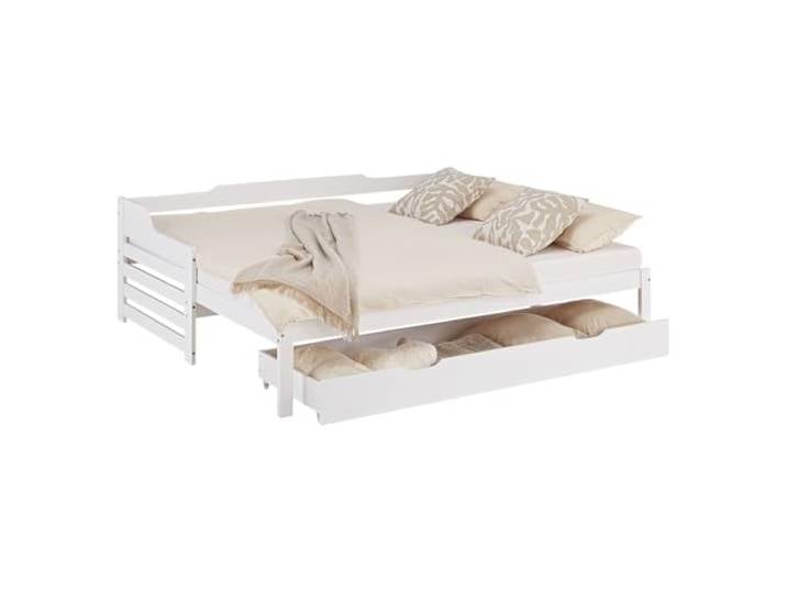 Homestyle4u Tagesbett ausziehbar Holzbett 90x200 mit Lattenrost 2 Matratzen Ausziehbett gleiche Höhe Stauraum Bettkasten