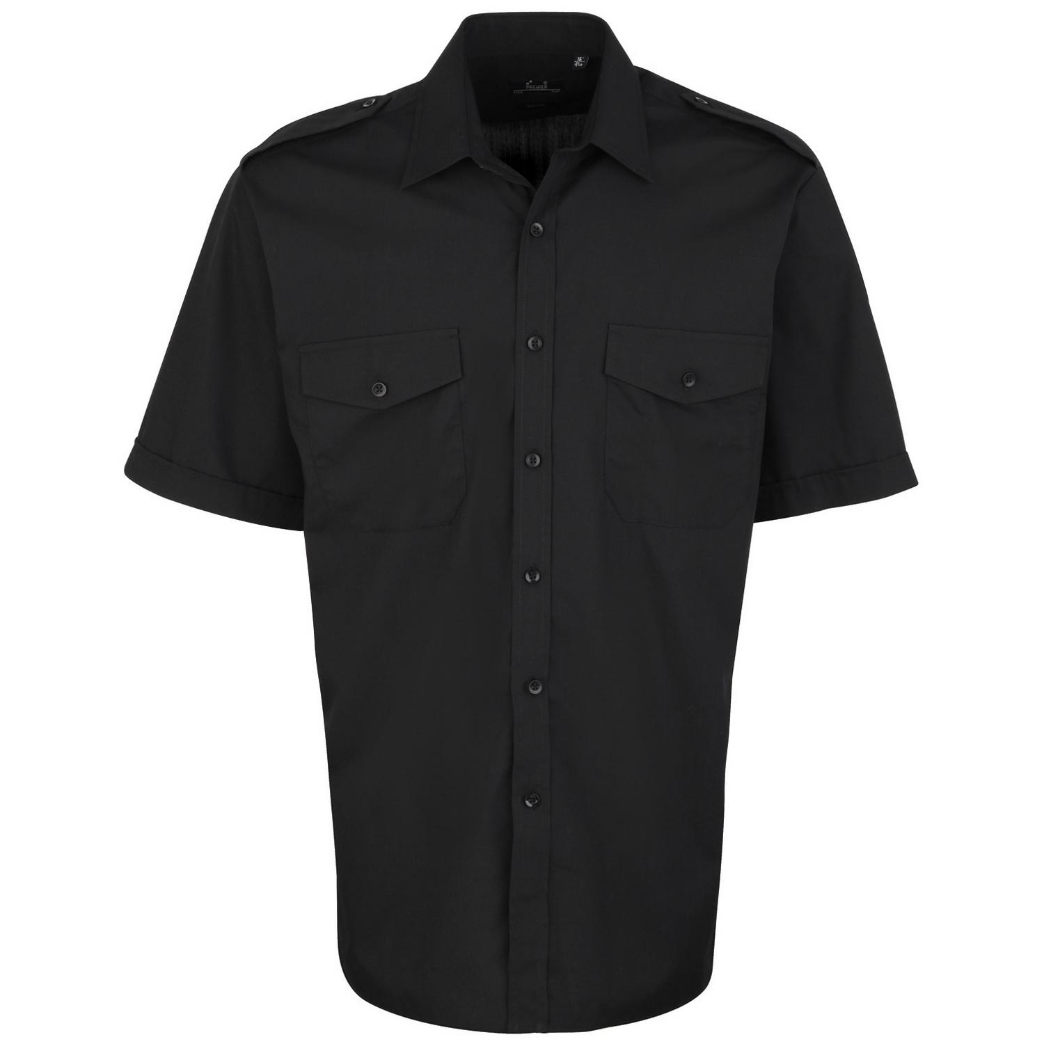 Premier Heren Korte Mouw Piloot Werk Shirt (Zwart)