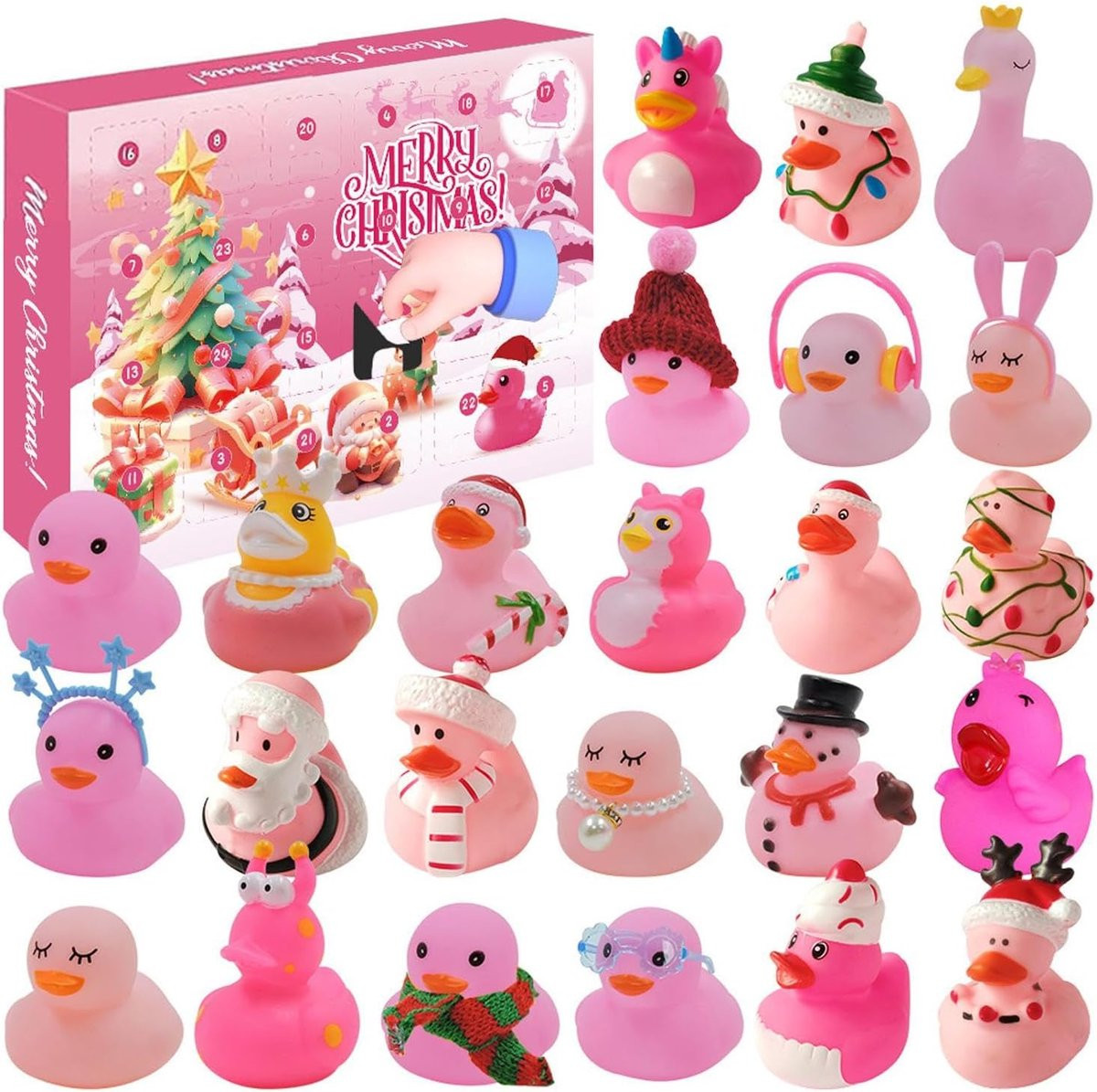 Kerst adventskalender met 24 kleine gele eendjes voor kinderen