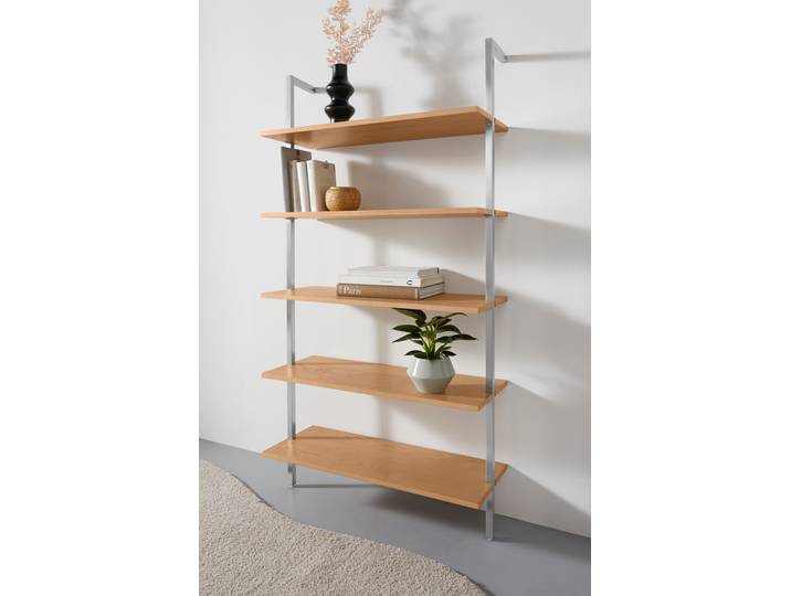 Ablageregal Aninnar , beige (naturfarben), B:90cm H:175cm T:35cm, Holzwerkstoff, LEGER HOME BY LENA GERCKE, Regale, Ablageregal, fünf Einlegeböden aus Eschenholzfurnier, Gestell aus Edelstahl