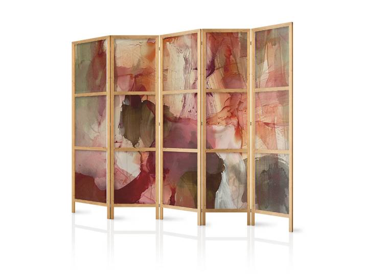 Muralo Paravent Japanischer 5-tlg 225x172 cm Abstraktion, Mehrfarbig, Holz, Pinie, Rechteckig, 225x172x3 cm, Wohnzimmer, Raumteiler, Paravents