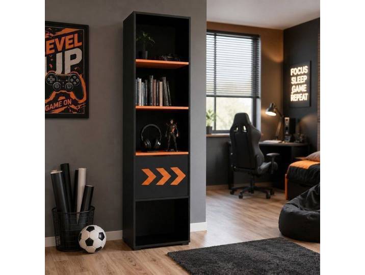 Bibliothèque LEVEL UP 197x52 Noir/Orange