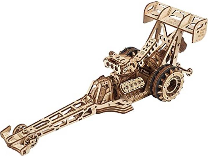 UGEARS Racing Car 3D-puzzel - Top Fuel Dragster 3D-puzzels Modelautokit met krachtige veermotor - Raceautomodelkits voor volwassenen om te bouwen - Mechanische 3D houten puzzels voor volwassenen