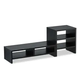 Relaxdays Monitorständer mit Ablagen, 2 Teile, Organizer, Laptopablage für Schreibtisch, Desktoperhöhung Büro, schwarz
