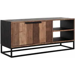 TV Board Cosmo aus Teakholz, Industrial Design, naturfarben, 125 cm breit, Metallgestell
