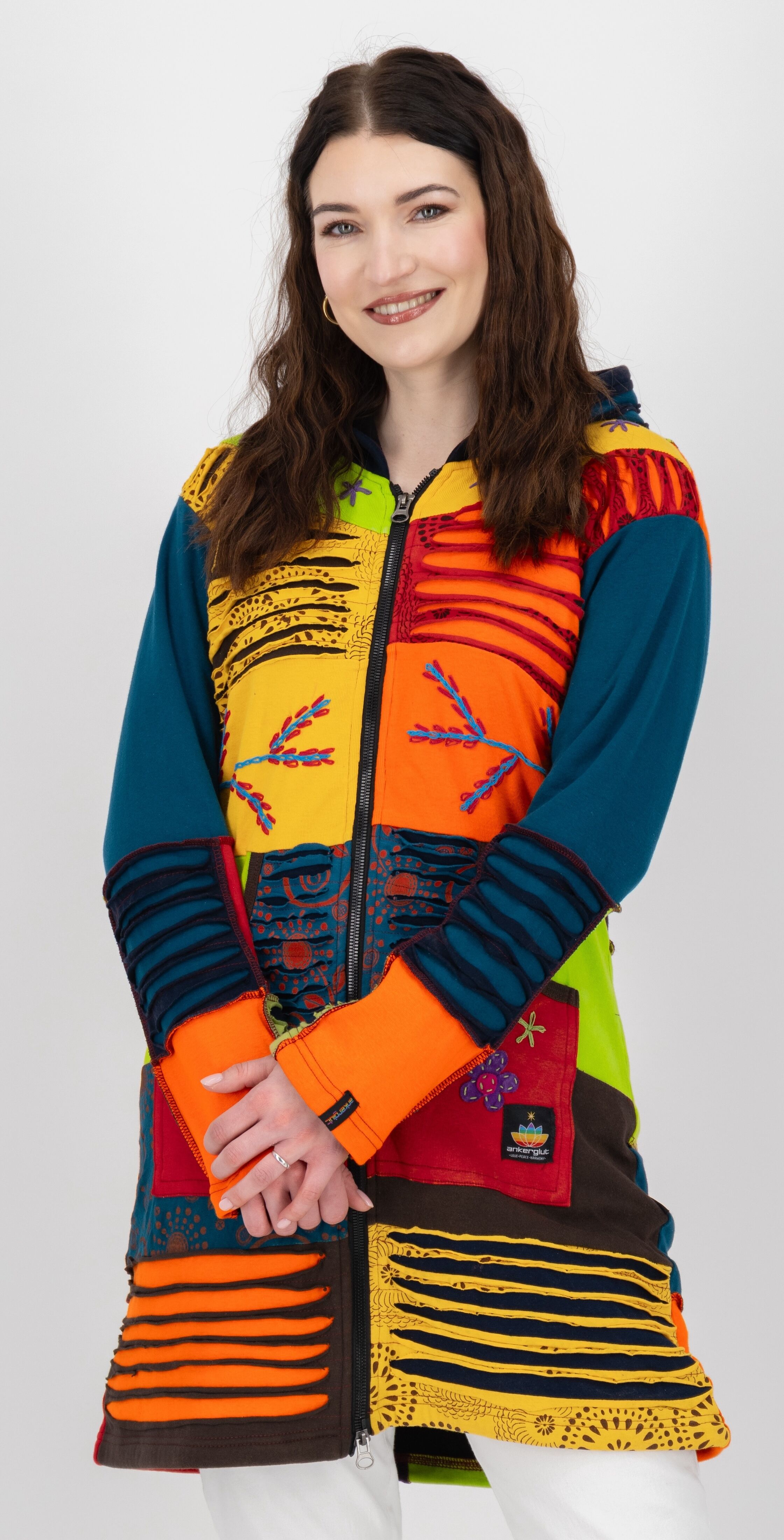 Fleecejacke DEPROC ACTIVE "Patchwork NUNAVUT LONG WMN", Damen, Gr. 40 (M), bunt (multicolor), Fleece, 100% Baumwolle, regular fit hüftbedeckend, Jacken Fleecejacke, auch in Grossen Grössen erhältlich multicolor 40 (M)