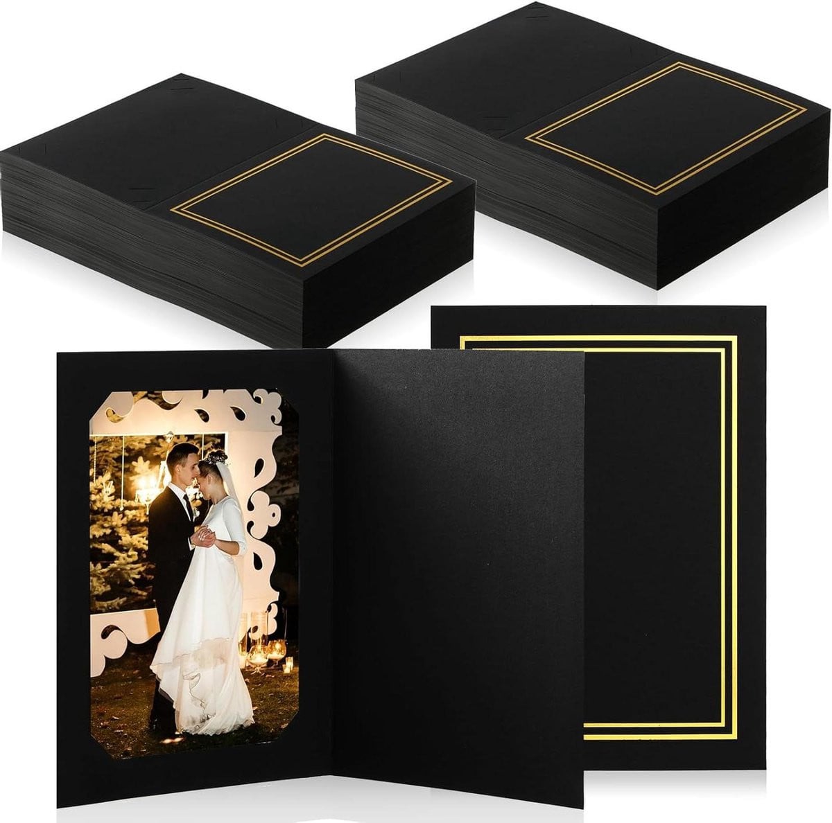 200 stuks Fotomappen met goudrand - Zwart