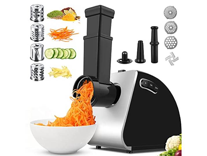 Elektrischer Fleischwolf & Gemüseschneider 2000W, Edelstahl 5-in-1 Wurstmaschine mit 3 Lochscheiben, 4 Klingen und Wurstfüller für Hackfleisch, Käse & Spritzgebäck