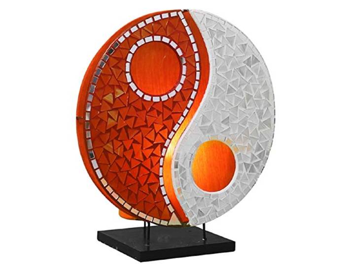 Woru Tischlampe YING YANG orange/weiße Glasmosaikstücke, rund, 30 cm Durchmesser, Tischleuchte, Stimmungsleuchte