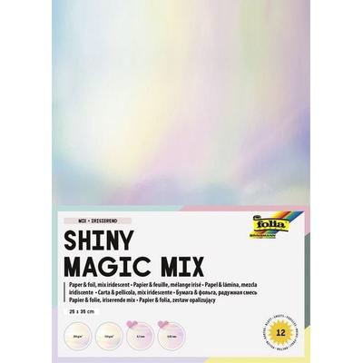 FOLIA Bastelartikel Shiny Magic Mix, Irisierender Mix, 12 Blatt, 25x35cm