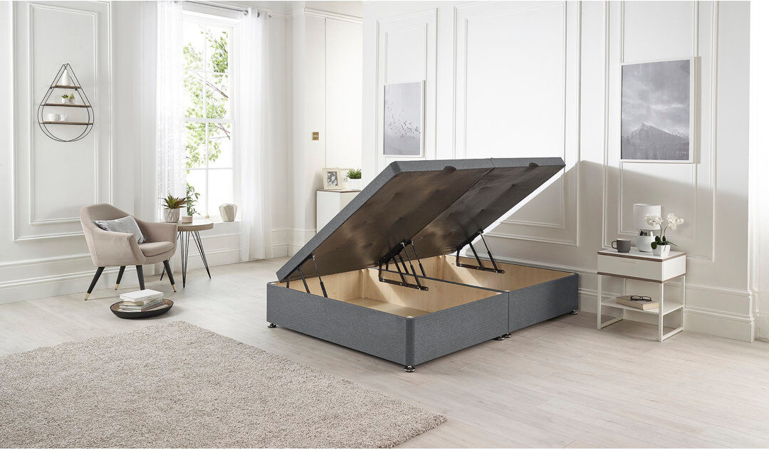 17 Stories Orchid Side Opening Gas Lift Ottoman Bed Base Plush Velvet Charcoal Kingsize (5')