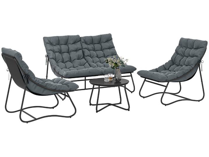 Outsunny Stahl Gartenmöbel Set 4 Personen wetterfest Balkonmöbel-Set mit Sofa