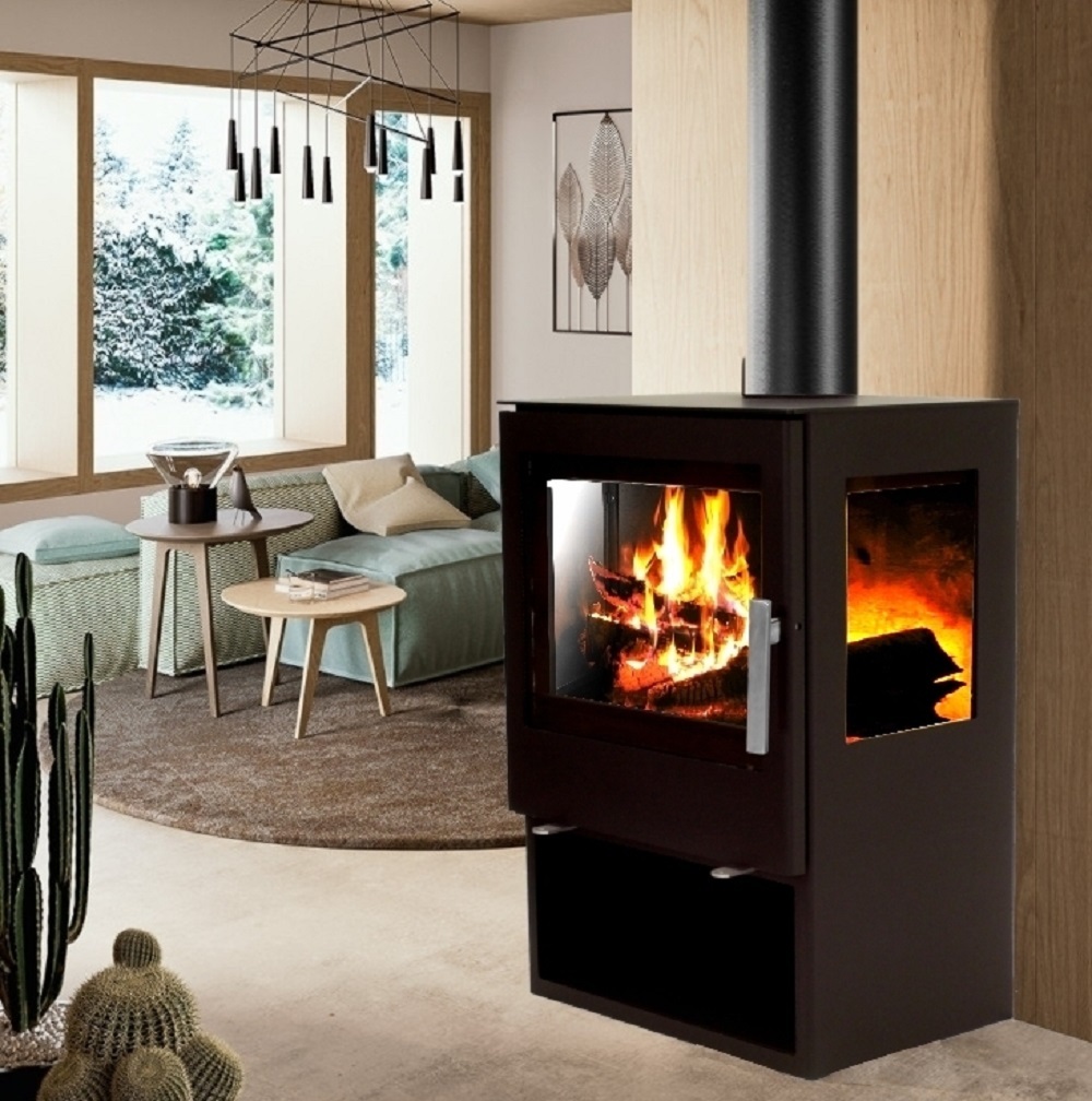 Panorama Kaminofen 9.8kW Holzofen 3 Scheiben 3 seitig Heizofen Ofen Kamin 56315