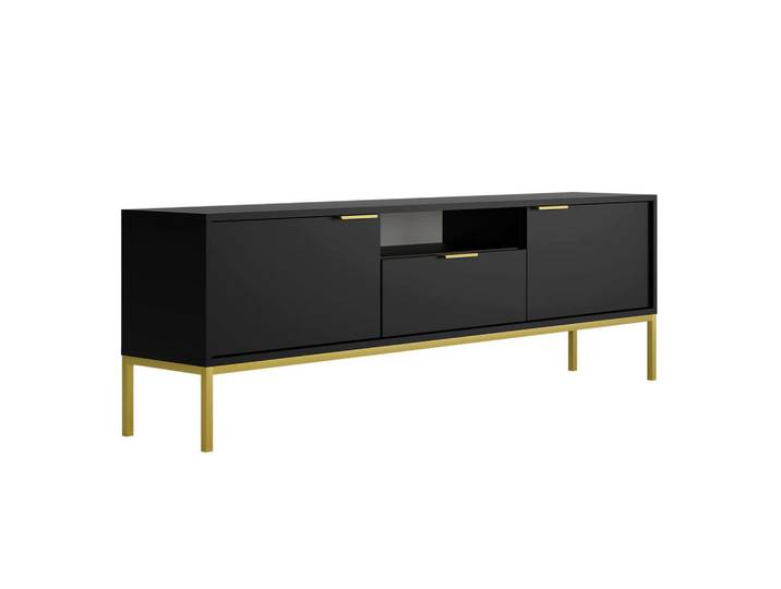 Petits-meubles Tv-Möbel Seattle Schwarz, Schwarz, Goldfarben, 175x56.4x33 cm, Wohnzimmer, TV Möbel, TV-Ständer