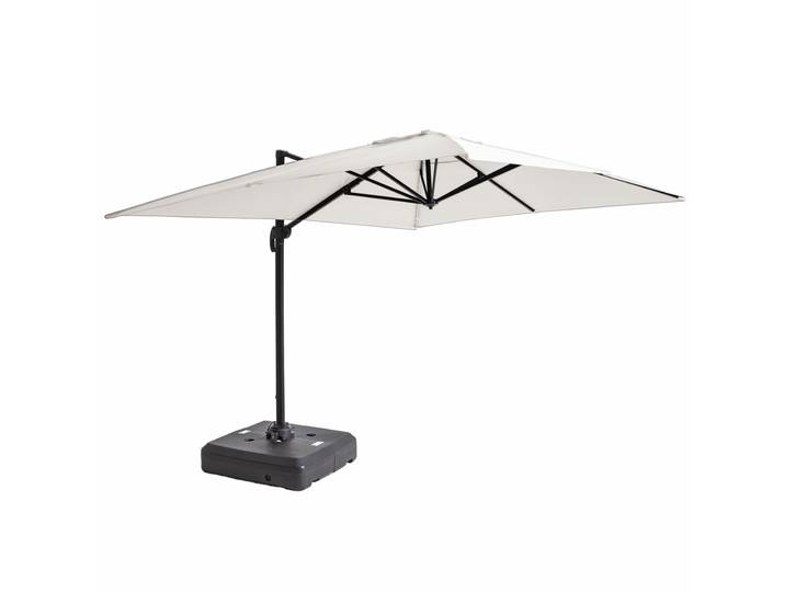 Oviala - Parasol déporté 4x3 m rectangulaire inclinable rotatif 360° et dalle à lester sur roues 100L