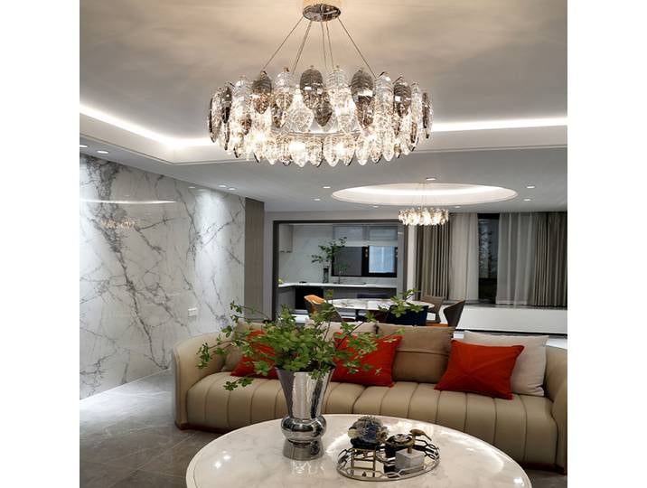 Lustre LED Dimmable Tendance 2026 en Cristal K9 en Forme de Feuilles, Suspension Luminaire pour Salon