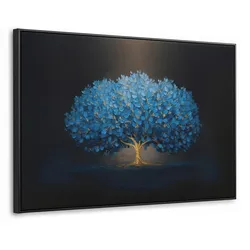 LEINWAND Bilder mit Rahmen - Baum - Blau - Blätter - Pinselstriche - 150x100