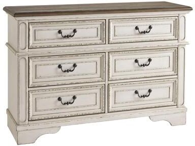 Benjara Wooden Dresser with 6 Storage Drawers and Bracket Feet, Antique White