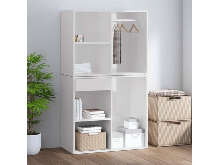 Armoire de dressing - VIDAXL - 80x40x65cm - Bois d'ingénierie - Blanc brillant - Design contemporain