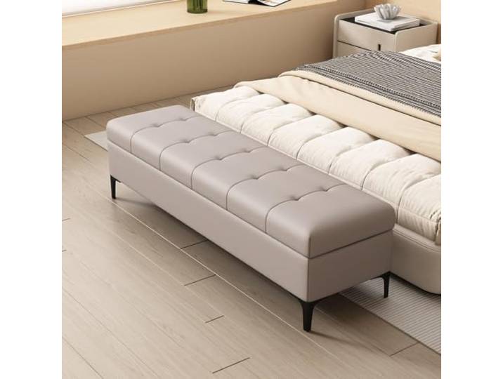 VSLreoiFX Gepolsterte Ledersitzbank mit Stauraum für Eingang Lederpolsterung, Staufach mit Klappdeckel, für Eingangsbereich & Schlafzimmer(B,59.1in)