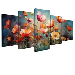 LEINWANDBILD 5er Set Blumen - Bunt - Abstrakt 150x80 cm