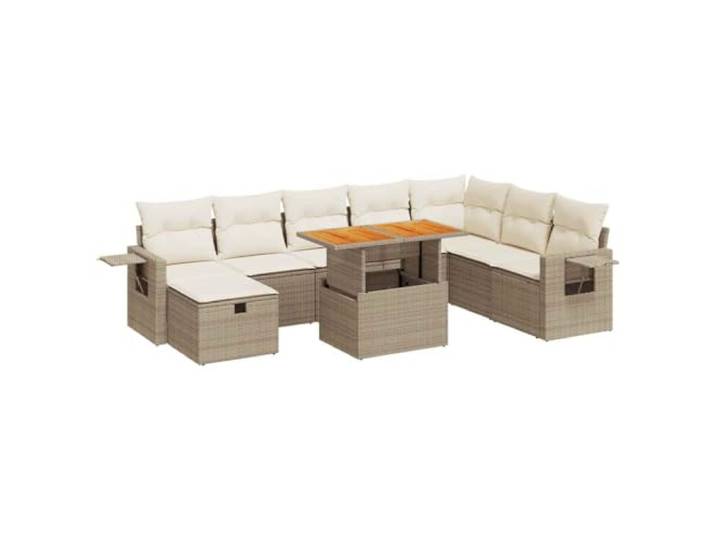PUGYNBK Gartenmöbel Set 9-teilig Synthetik Rattan Beige Lagerung unter dem Sitz, wasserdichte Tasche enthalten, klappbarer Beistelltisch, waschbare Bezüge, Modulares Design