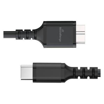 MediaRange USB 3.0 Micro-B auf USB Type-C Kabel, 50cm, Schwarz (0.50 m, USB 3.2 Gen 1, 15 W) (MRCS257)