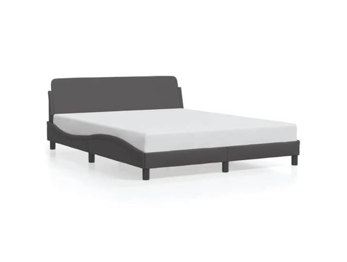 PUGYNBK Dover Bettgestell aus Kunstleder, Grau, 160 x 200 cm Gepolsterter Sockel, Lattenrost aus Holz, Kopfteil, einfache Reinigung, modernes Design