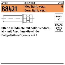 Nieten, Blindnietschraube R 88421 m.Gewinde M 5 x 11,5/ 7 x 11,5 Niet Stahl verzinkt/Dorn Stahl verzinkt