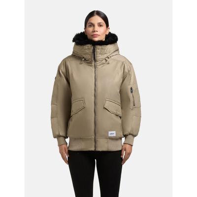 Bomberjacke KHUJO "Cela", Damen, Gr. XS (34), beige, Obermaterial: 100% Nylon. Innenfutter: 100% Polyester. Kunstfell: 100% Polyester. Wattierung: 100% Polyester, oversize hüftbedeckend, hoch geschlossener Ausschnitt, Rippstrickbündchen, Jacken...