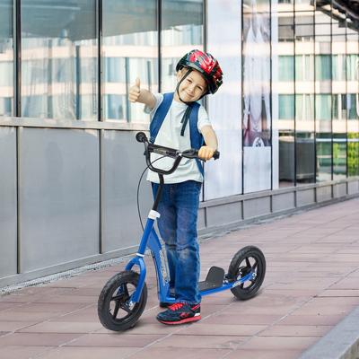 "HOMCOM Kids Kick Scooter 5-12, Big Wheel, Adjustable Handlebar, 12"" EVA Tyres, Rear Brake"