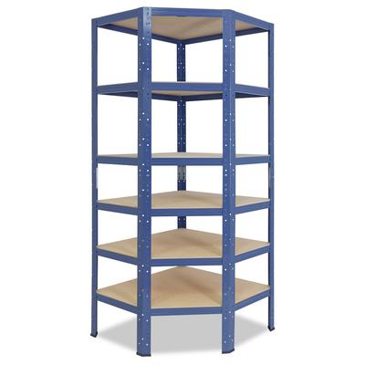 shelfplaza HOME 200x90x60 cm Eckregal in blau mit 6 Böden und 145 kg Traglast pro Boden