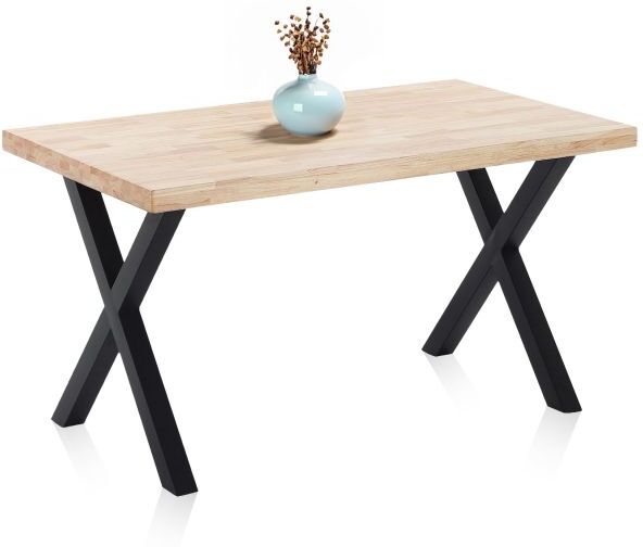duehome Mesa de comedor fija con patas metálicas 140x80cm X-Loft - 140x80, Roble salvaje - Negro