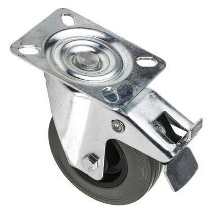 RS PRO Braked Swivel Castor, 100mm, Rubber Tyre (8286306)