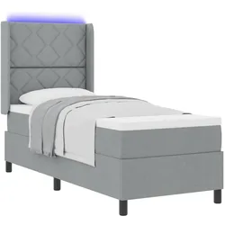 vidaXL, Boxspringbett, Boxspringbett Mit Matratze & Led Stoff Hellgrau (90 x 190 cm)