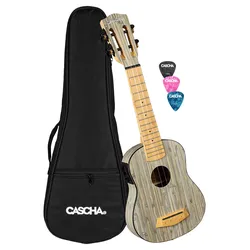 Cascha 2315E Sopran Ukulele Bamboo Graphit Bundle mit Tonabnehmer