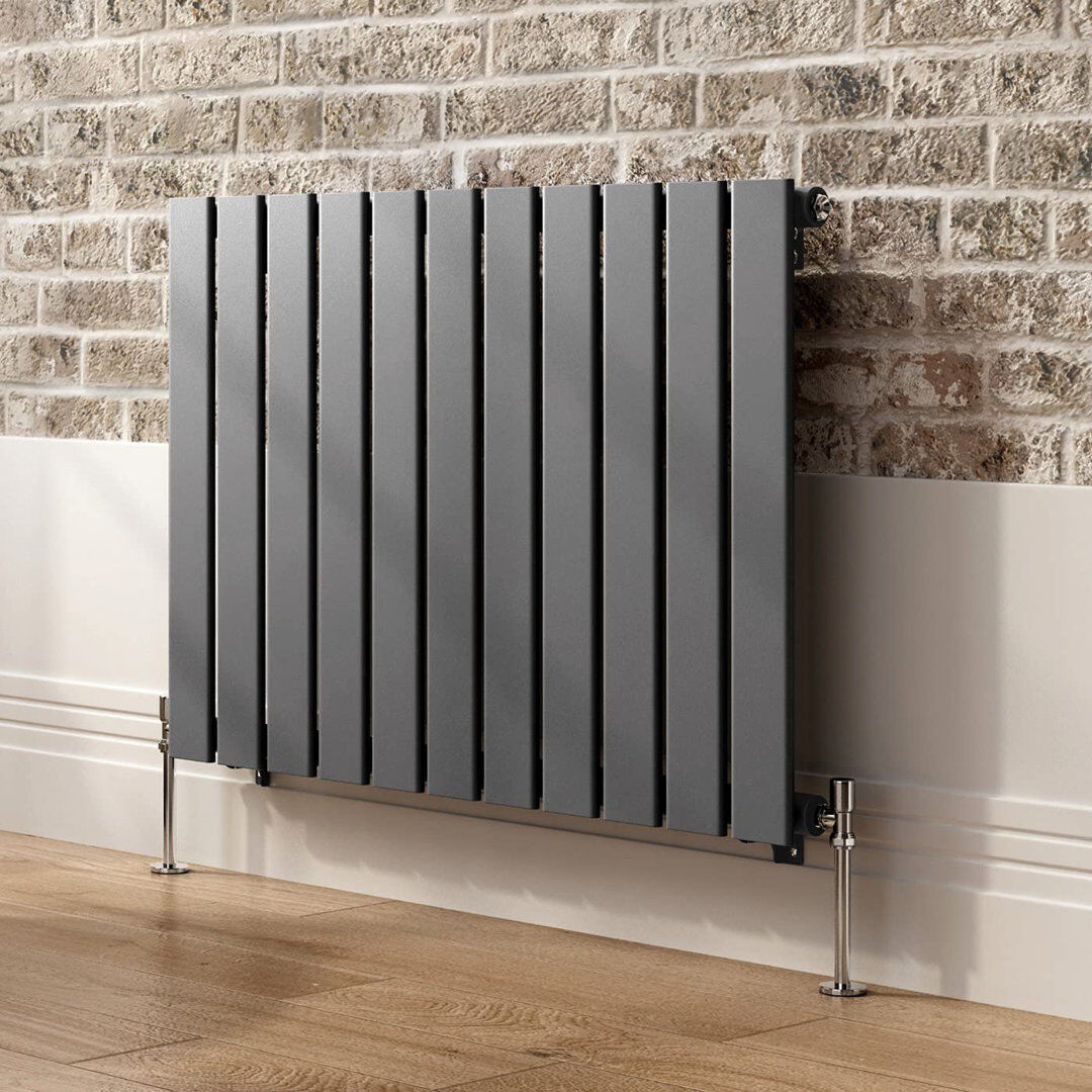 iBathUK Apex Horizontal Radiator, Single Panel Radiators, 600- Slim Radiator Gray 60cm H x 83.6cm W x 52cm D