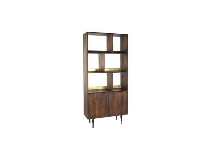 Etagère en manguier et métal PEGANE - Marron foncé - 2 portes - 90x35x200cm
