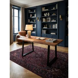 Schreibtisch Massivholz Baumkante Trapezgestell, Akazie 180x90x76 cm