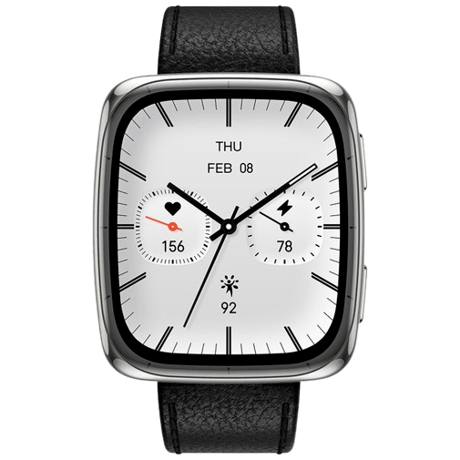 Amazfit Active 2 Square Silber (Schwarzes Lederband)