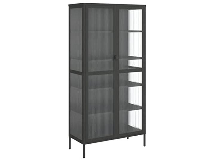 GFMGUEMV Highboard Schwarz 85x40x180 cm Riffelglas Stahl 4 Einlegeböden, Nivellierer, pulverbeschichteter Stahl, Standschrank