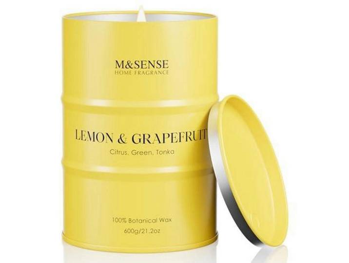 Duftkerze im Glas Lemon Grapefruit 600g langanhaltend bis 130 Stunden, Gelb, 12 cm, Dekoration, Kerzen & Kerzenhalter, Duftkerzen