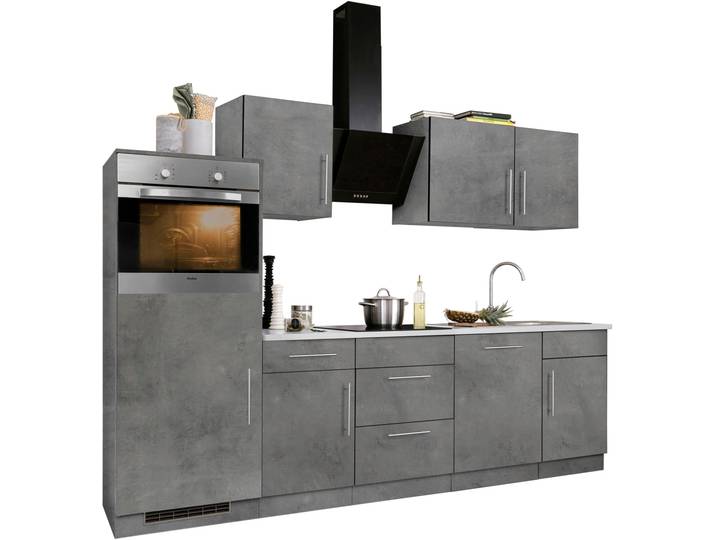 Küchenzeile, Grau, 280x60 cm, Holzwerkstoff, Komplettküche Ohne E-Geräte, Modern