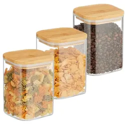 Relaxdays 3er Set Vorratsgläser mit Deckel 900 ml Hellbraun,Transparent