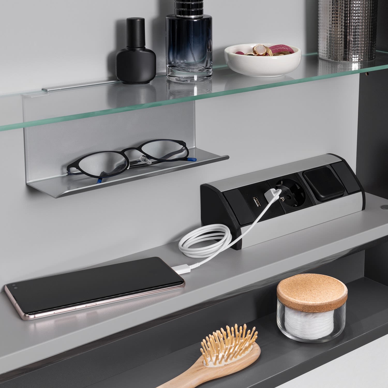 Fackelmann Ablage für Glasboden, Accessoires, 86912, silbergrau