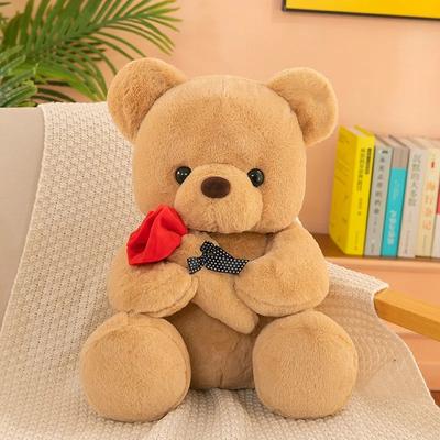 Multisell Products Hub Romantic Teddy Bear With Roses, Plush Gift For Her On Valentine's Day khaki